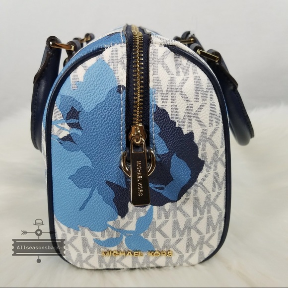 Michael Kors Mk Small Aria Satchel Floral Navy Bag - Picture 3 of 8